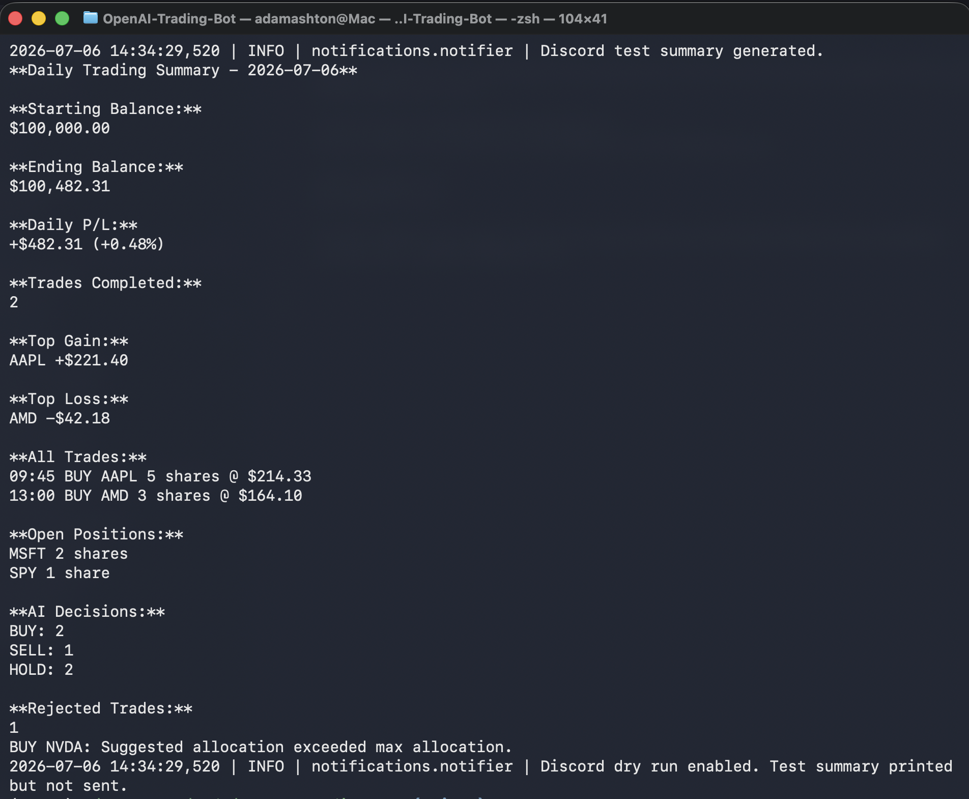 AI Trading Bot terminal output